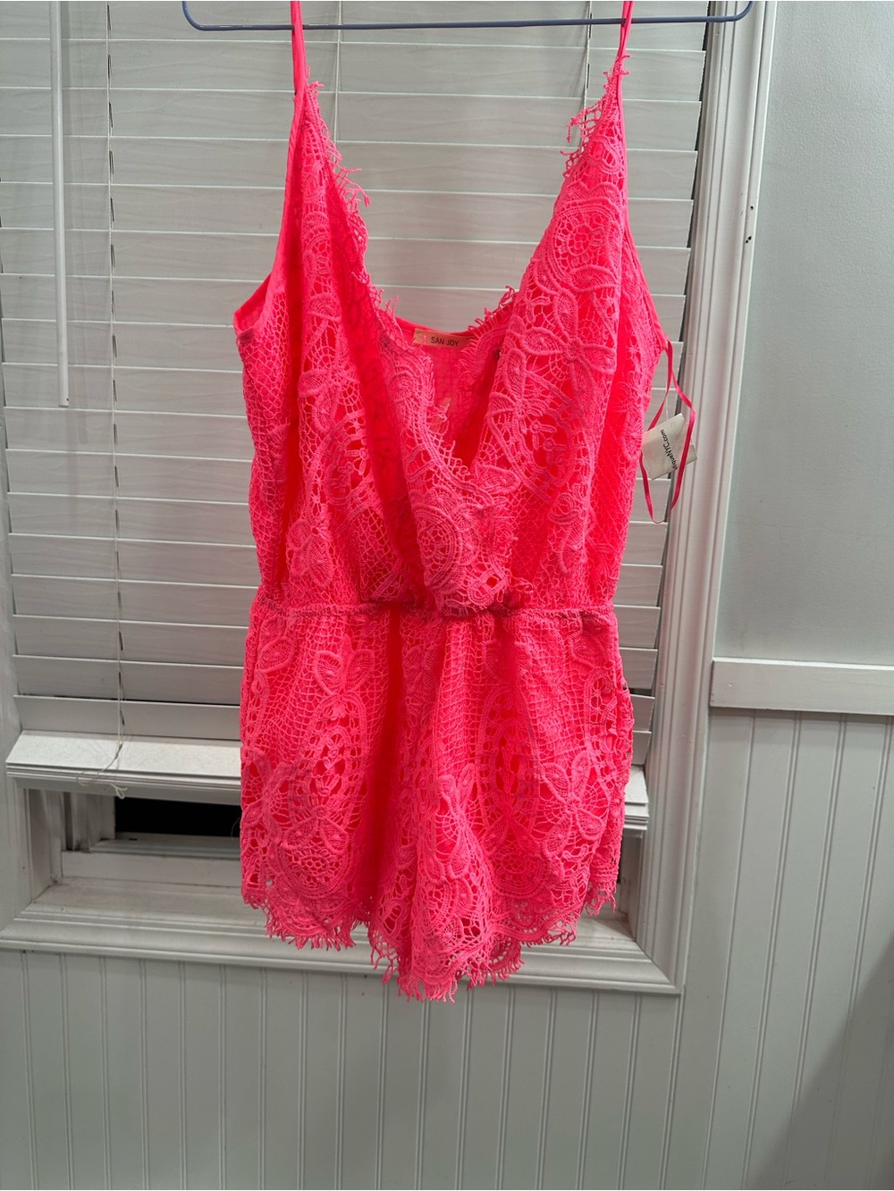 San Joy Neon Pink Lace Kids One Piece Romper